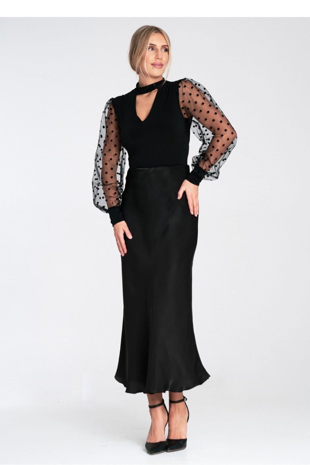 Love Lace Love Lace Women's Satin Midi Skirt with Elastic Waistband Style 214938 in Black