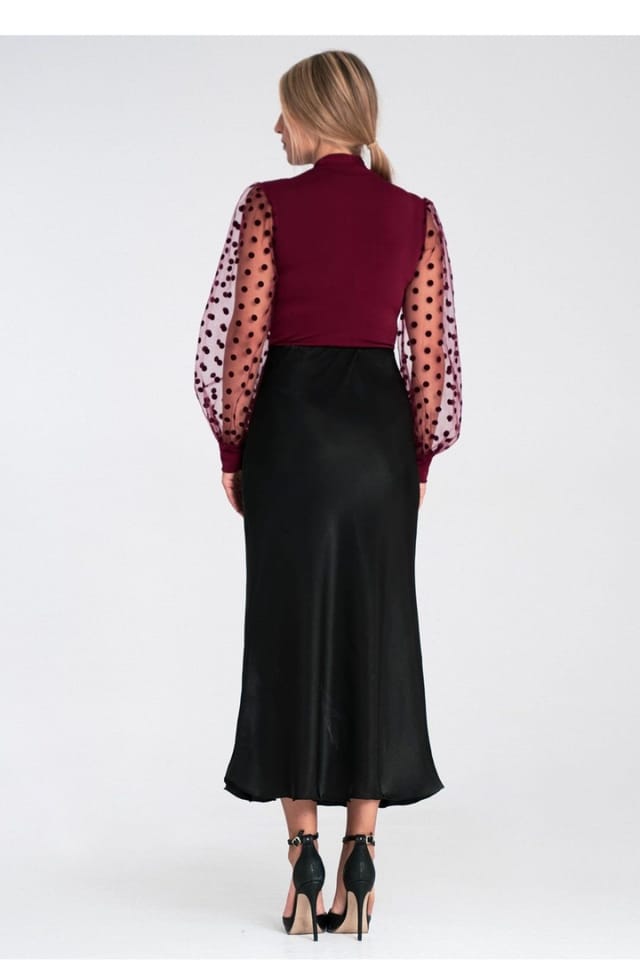 Love Lace Love Lace Women's Satin Midi Skirt with Elastic Waistband Style 214938 in Black - 3