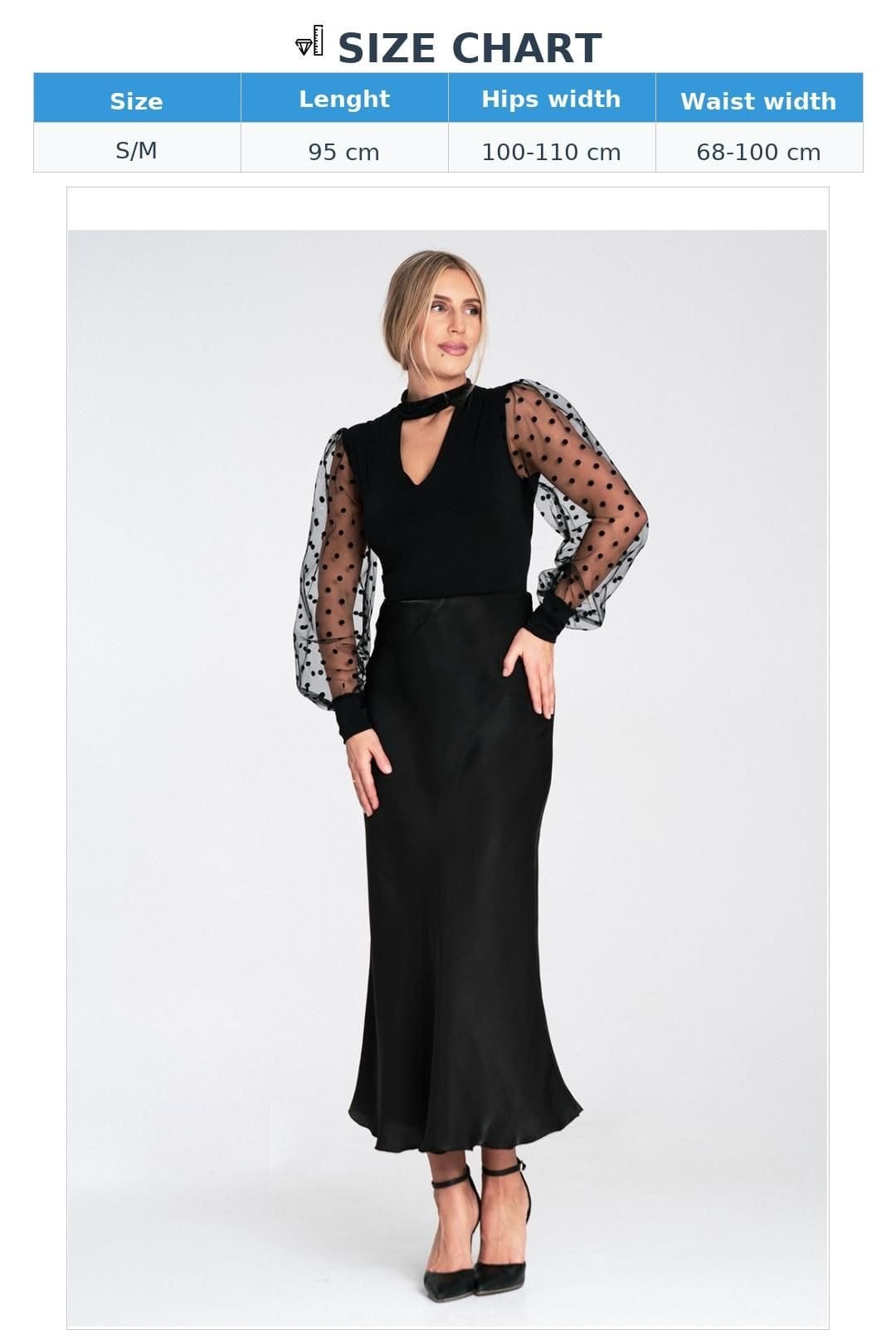 Love Lace Love Lace Women's Satin Midi Skirt with Elastic Waistband Style 214938 in Black - 4