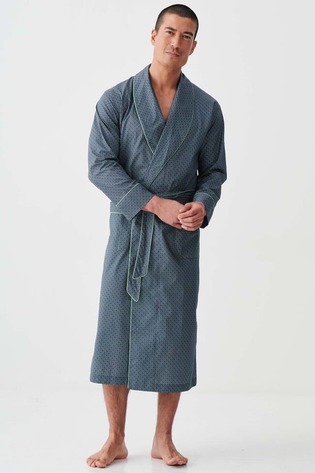 British Boxers British Boxers Men's "Geometric Moorland" Crisp Cotton Dressing Gown in Dark Green - 2