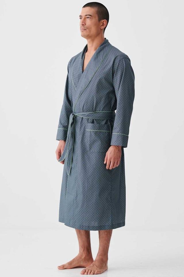 British Boxers British Boxers Men's "Geometric Moorland" Crisp Cotton Dressing Gown in Dark Green - 3