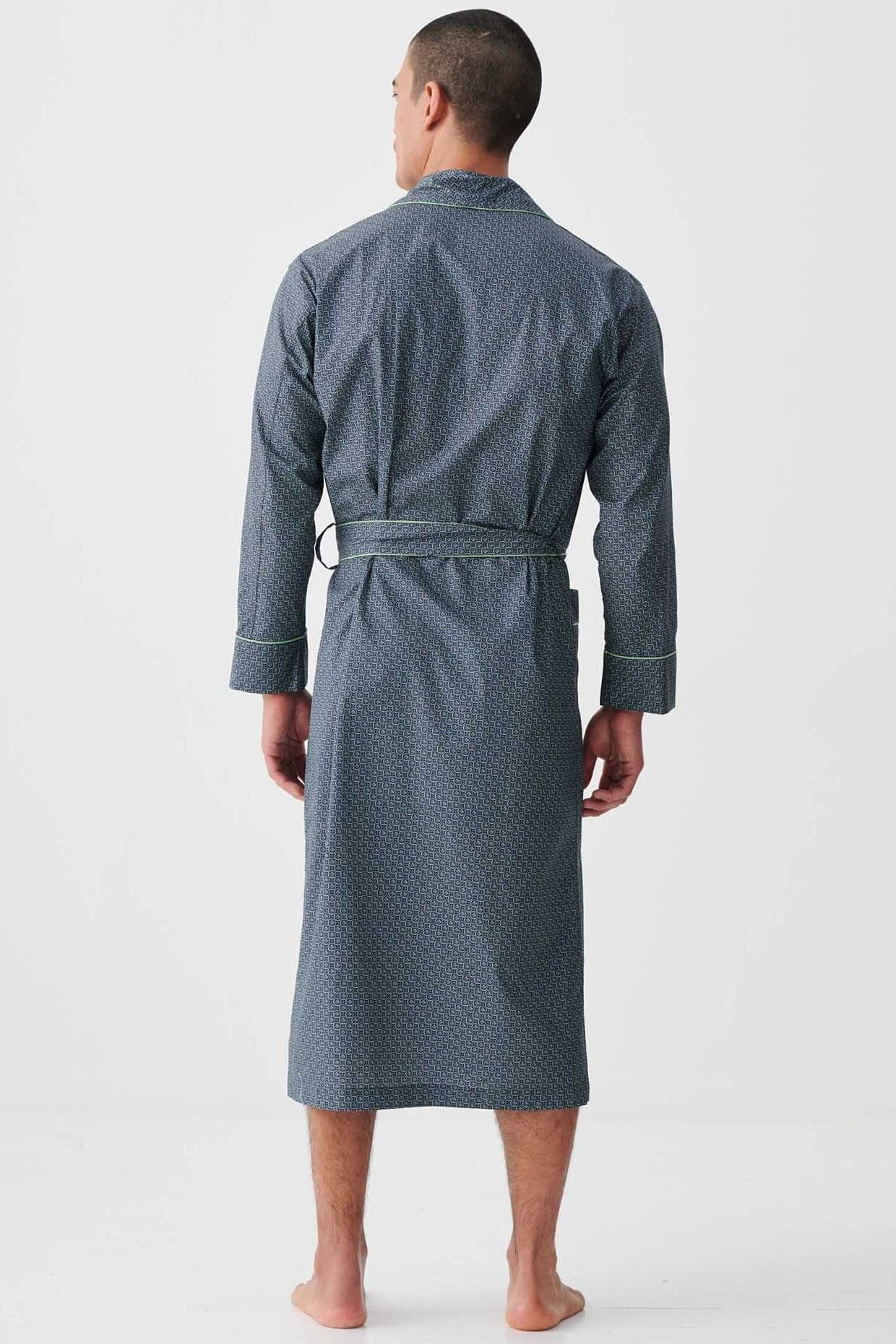 British Boxers British Boxers Men's "Geometric Moorland" Crisp Cotton Dressing Gown in Dark Green - 4