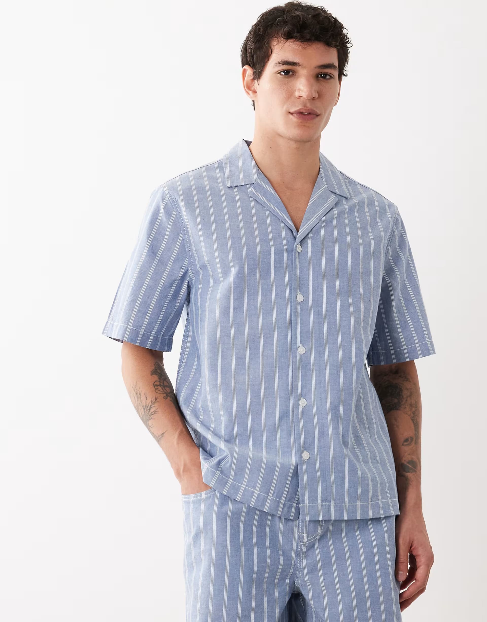 ASOS ASOS DESIGN co-ord short sleeve shirt in blue stripe