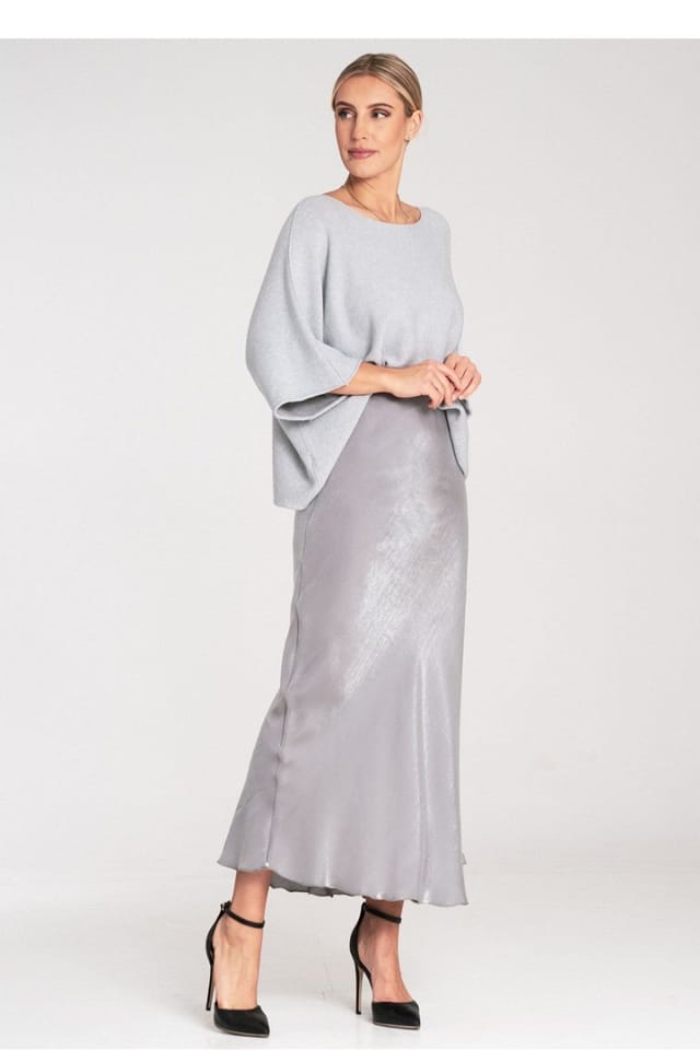 Love Lace Love Lace Women's Satin Midi Skirt with Elastic Waistband in Grey - 2