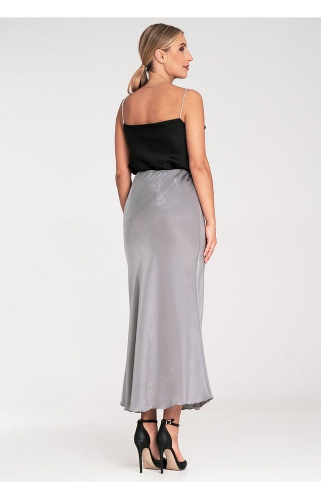 Love Lace Love Lace Women's Satin Midi Skirt with Elastic Waistband in Grey - 3