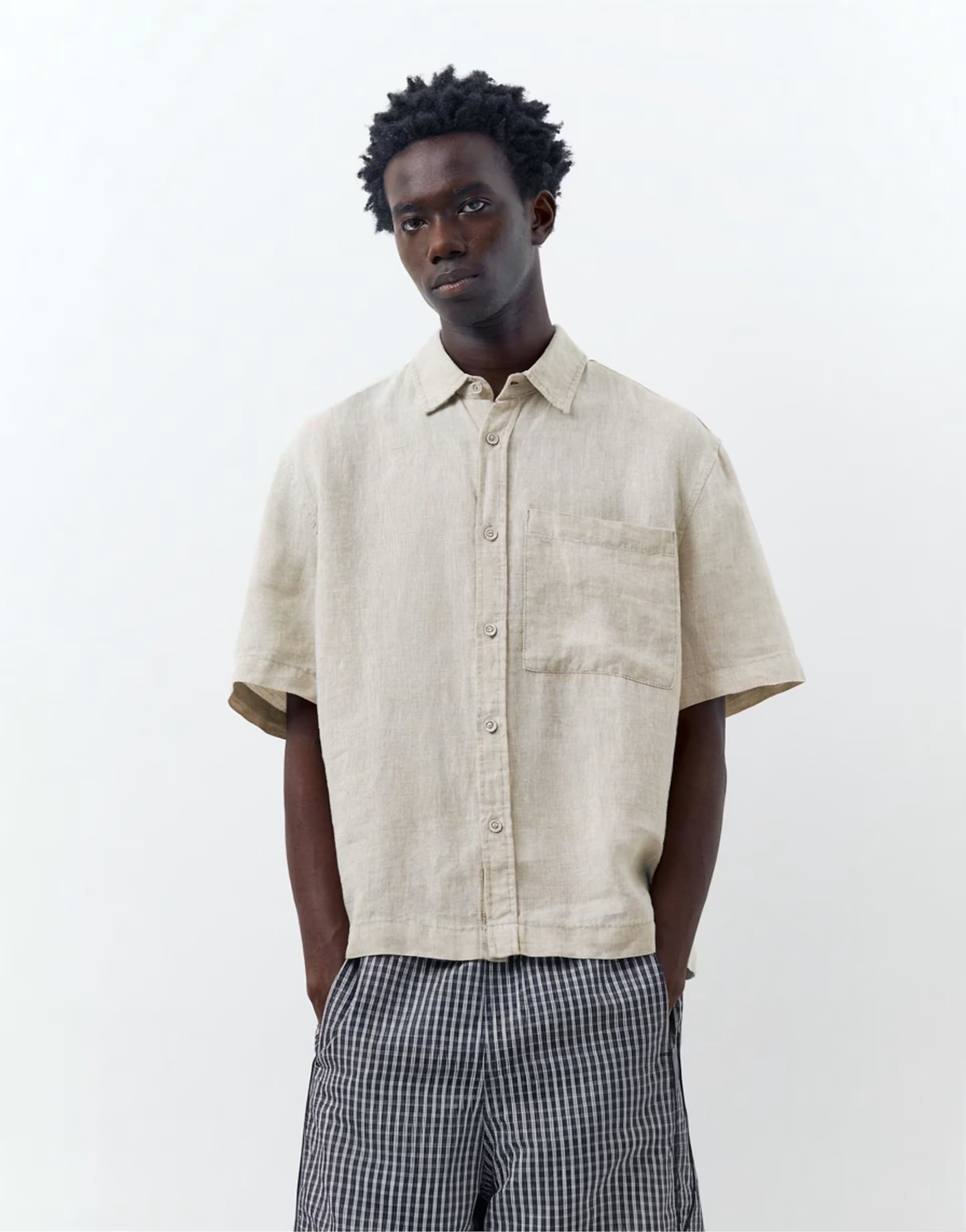 ASOS ASOS Beige Linen Short Sleeve Shirt