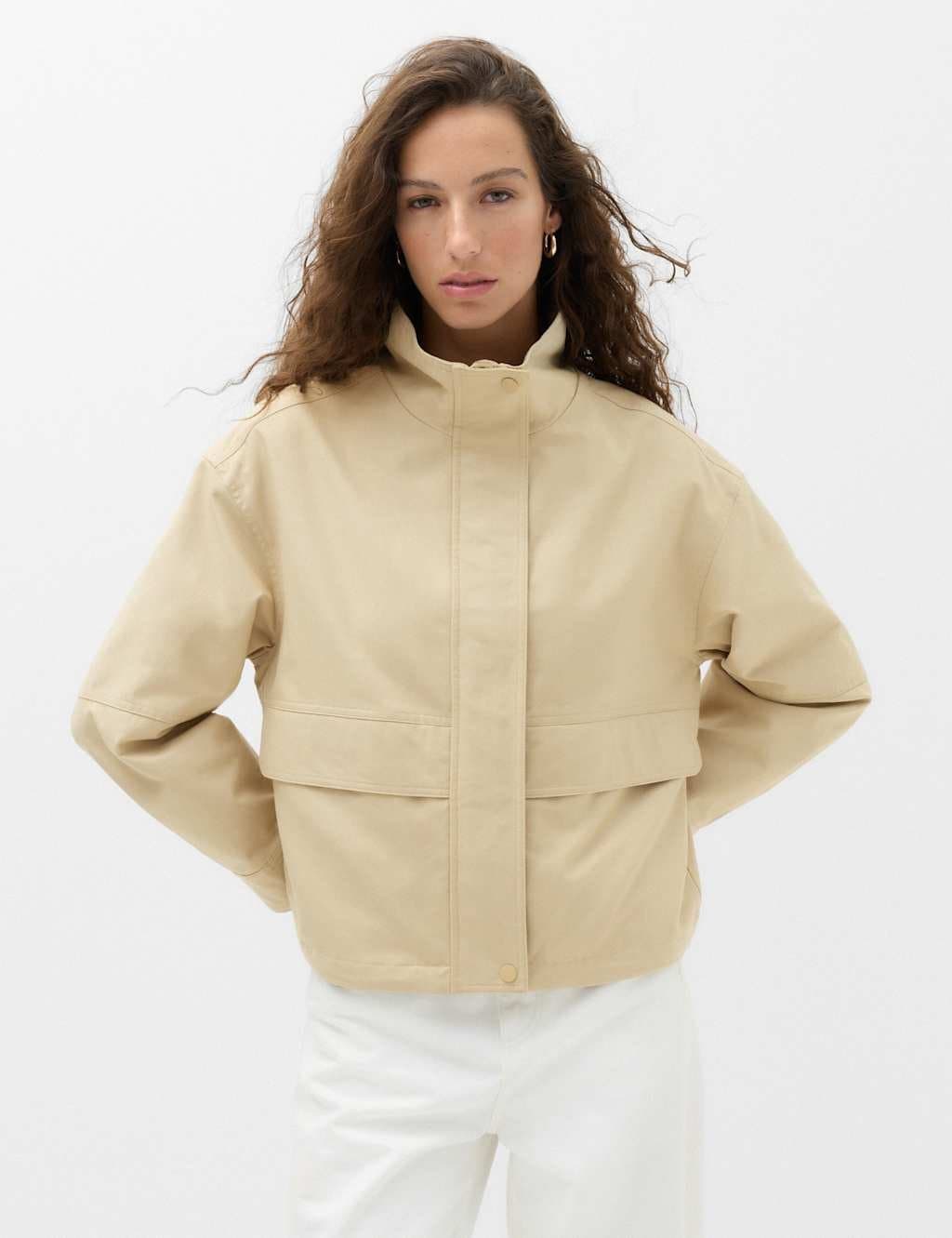 Marks & Spencer M&S Cotton Rich Funnel Neck Parka Coat Beige