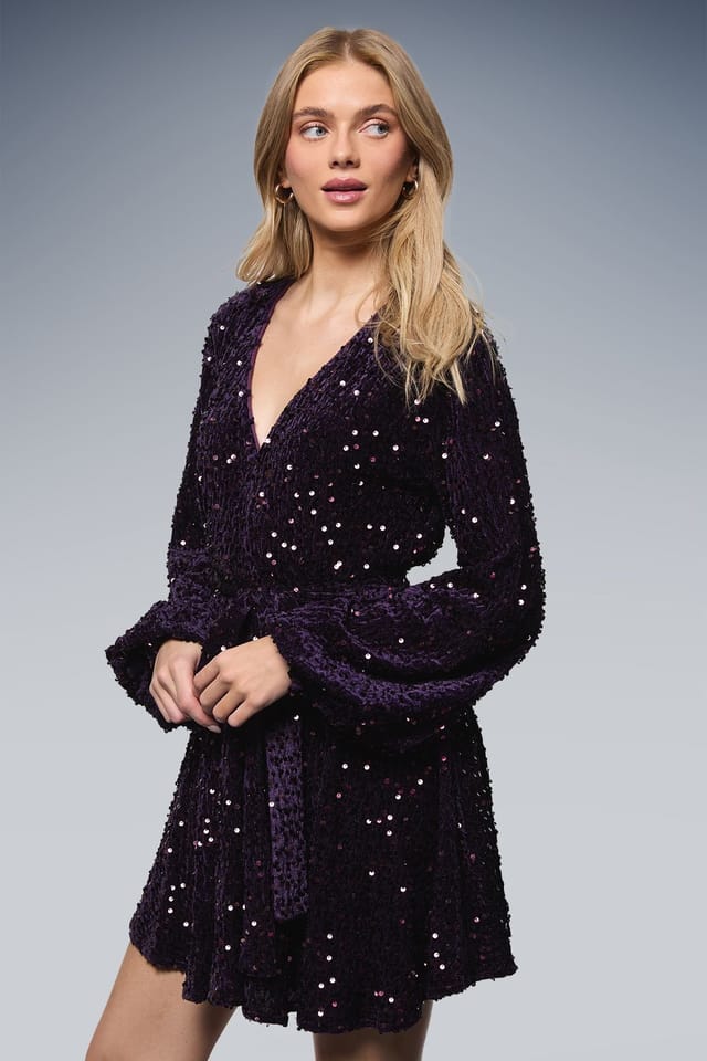 Oasis Oasis Women's Sequin Long Sleeve Button Detail Mini Dress in Purple - 2