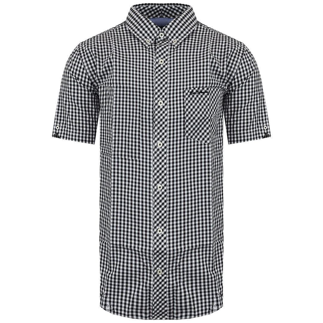 Ben Sherman Ben Sherman Men's Black Short Sleeve Collared Checkered Shirt