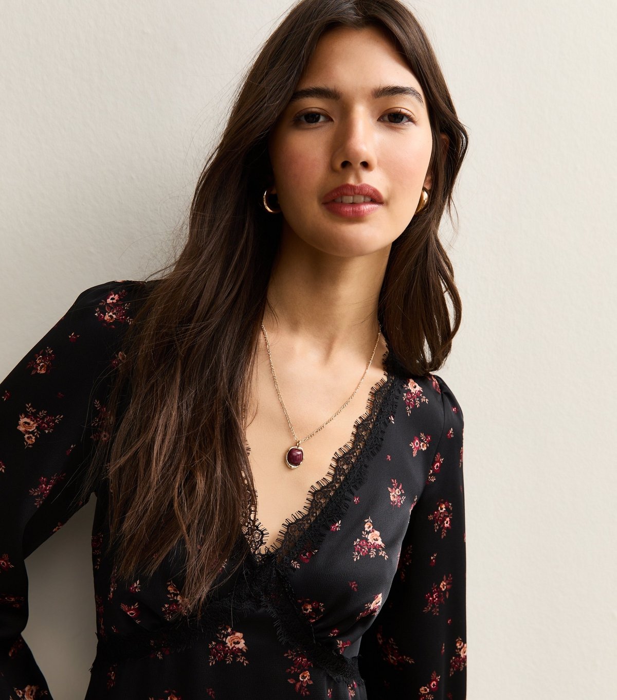 New Look Women's Black Floral Lace Trim Mini Dress New Look - 2