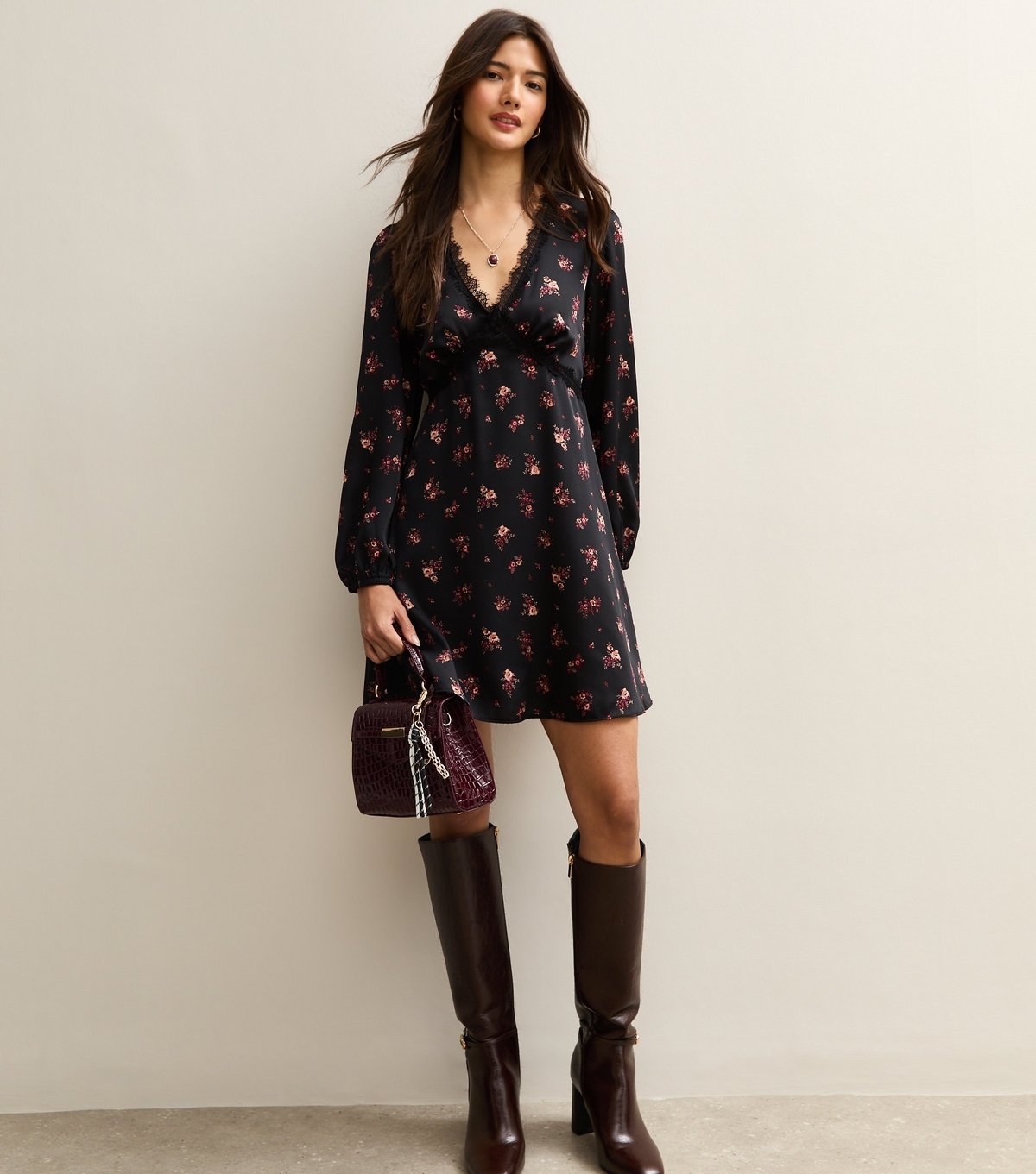 New Look Women's Black Floral Lace Trim Mini Dress New Look - 3