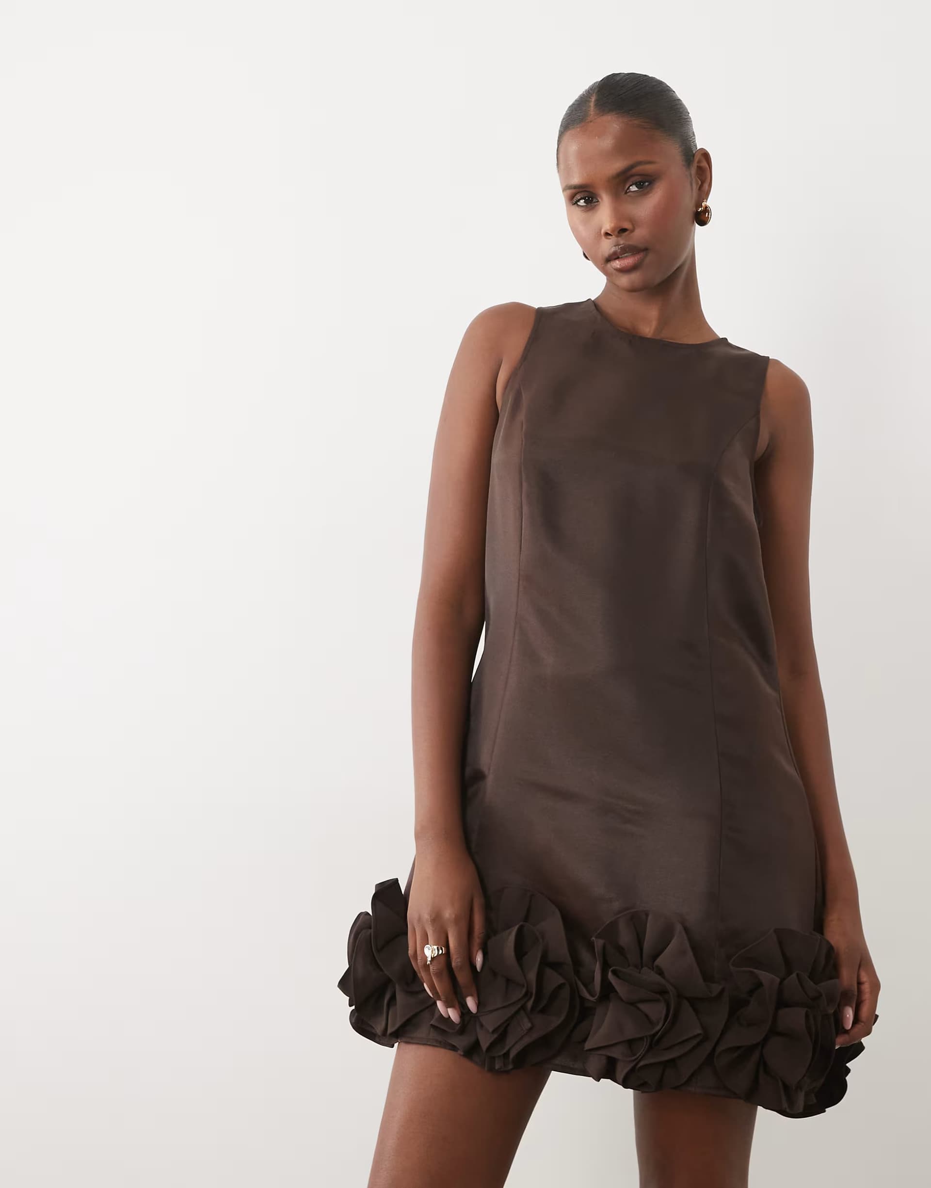 ASOS YAS ruffle hem mini dress in chocolate brown