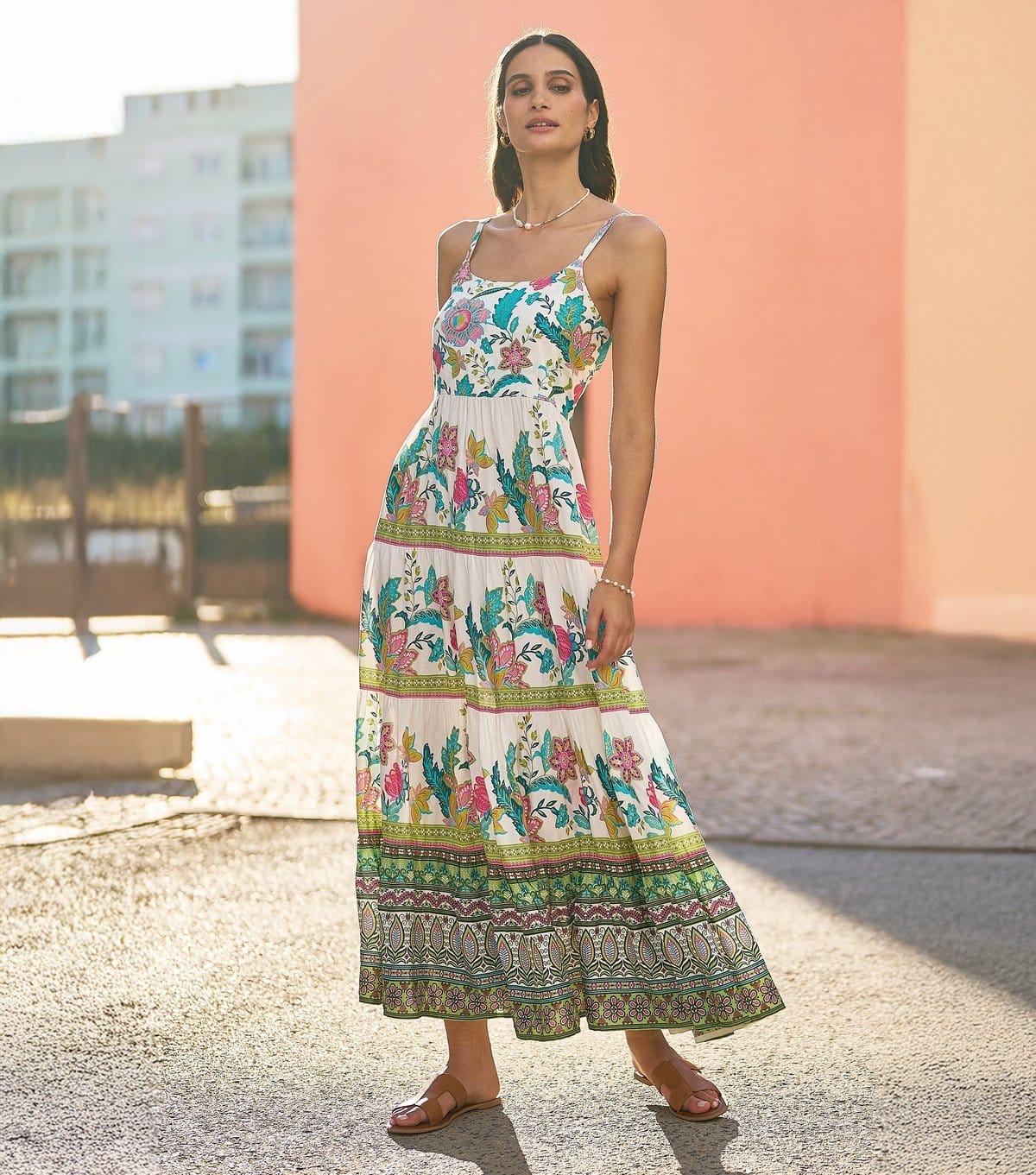 Women's White Floral Print Tiered Dress Yumi New Look