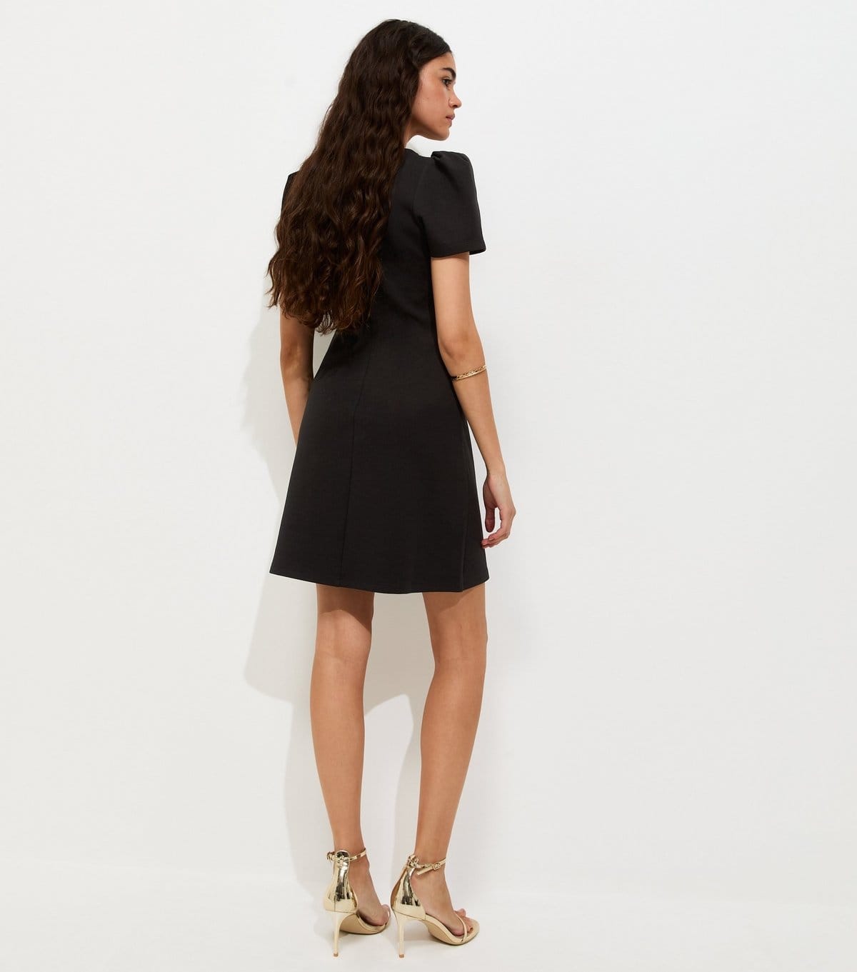 New Look Women's Black Cotton Rich Ponte Short Sleeve Structured Shoulder Mini Dress New Look - 4