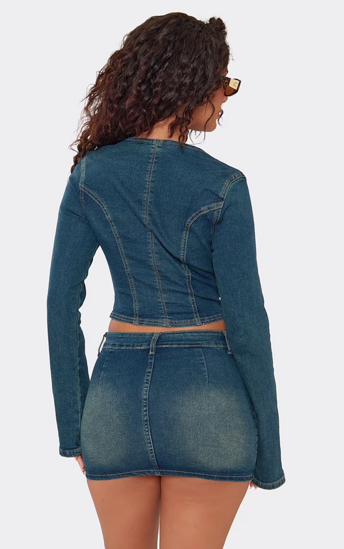 EGO Low Rise Mini Skirt In Dark Vintage Blue Denim, Women's Size UK 6