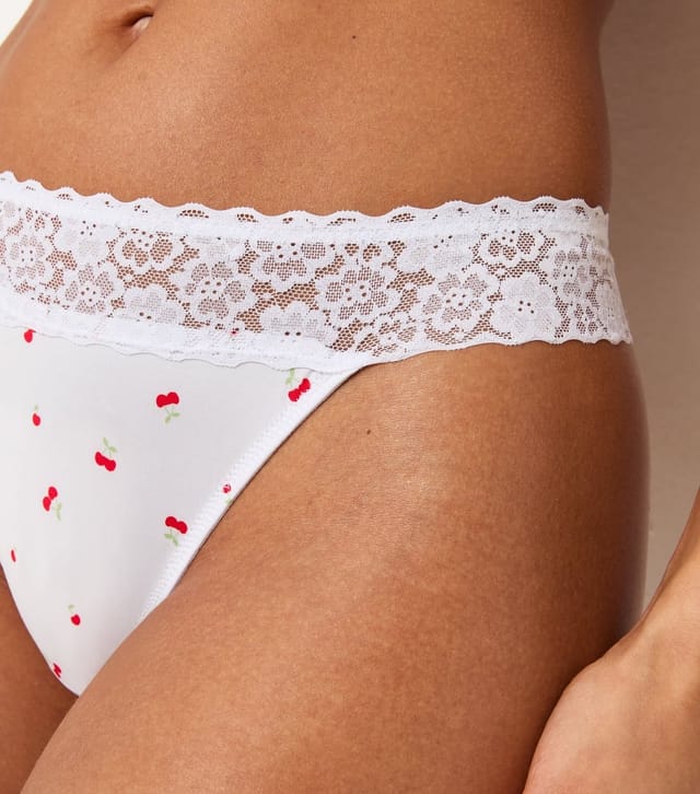 New Look Women's White Cherry Micro Lace Top Thong New Look - 2