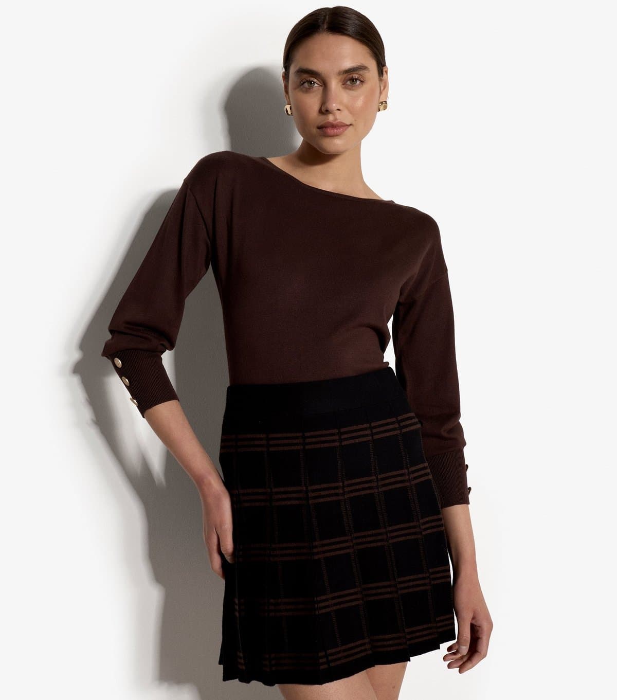 Apricot Women's Black Striped Pleated Knit Skirt Apricot New Look
