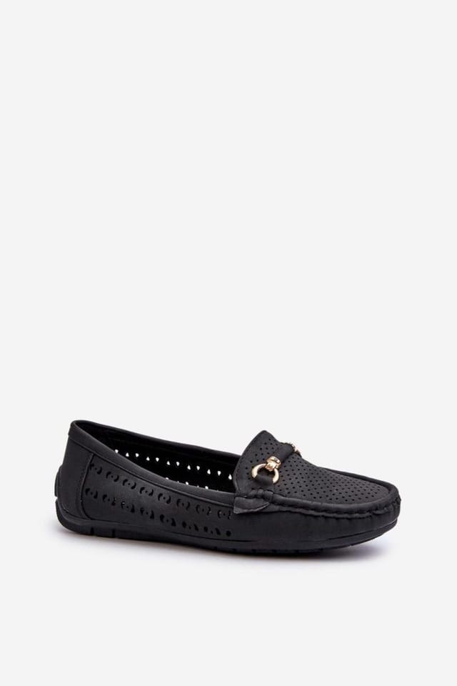 Love Lace Love Lace Women's Gold Front Openwork Moccasins Soft Insole Comfort Everyday in Black - 2