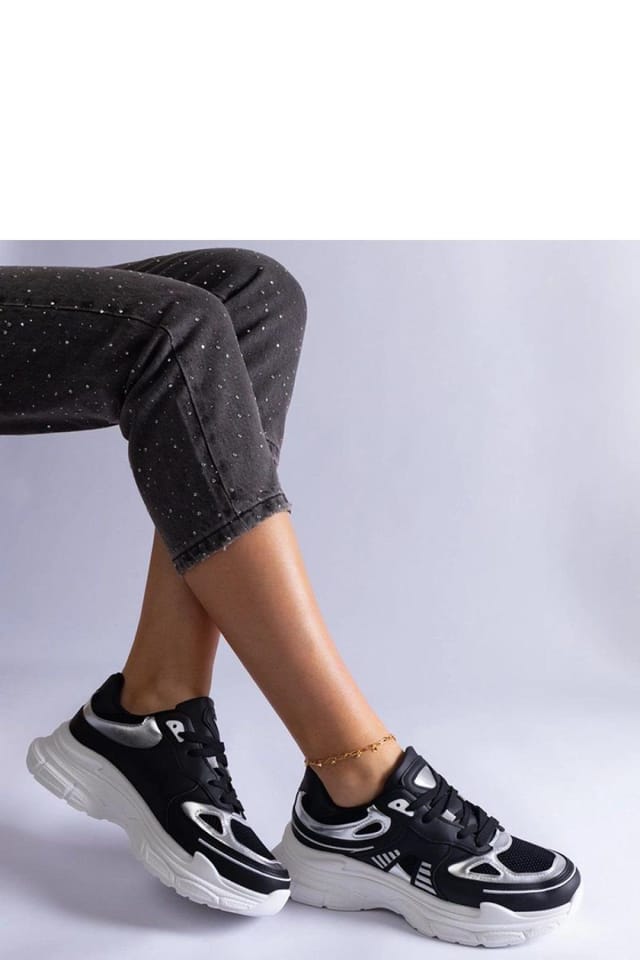 Love Lace Love Lace Women's Sport Sneakers with Silver Inserts & White Rubber Sole in Black - 3