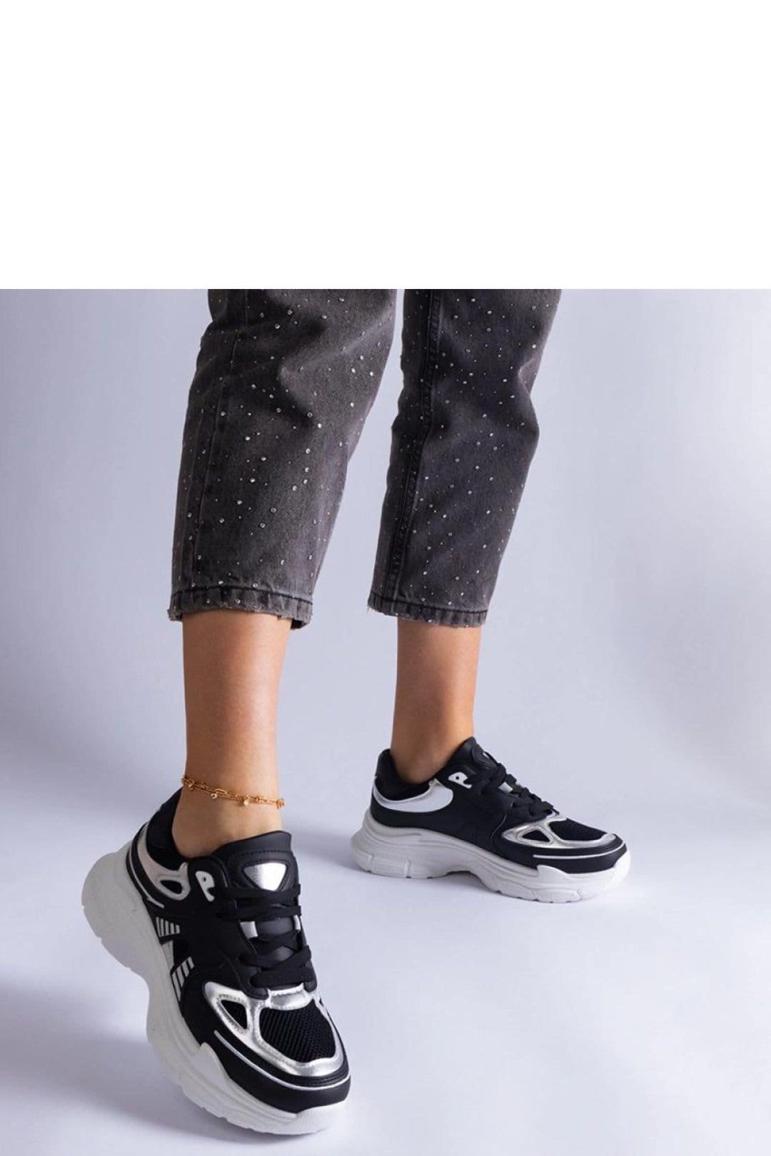 Love Lace Love Lace Women's Sport Sneakers with Silver Inserts & White Rubber Sole in Black - 4