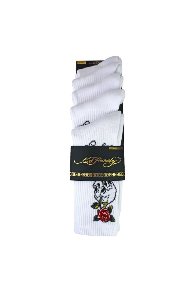 Ed Hardy Ed Hardy Men's 5 Pairs Crew Socks - Breathable Novelty Patterned Socks in White - 2