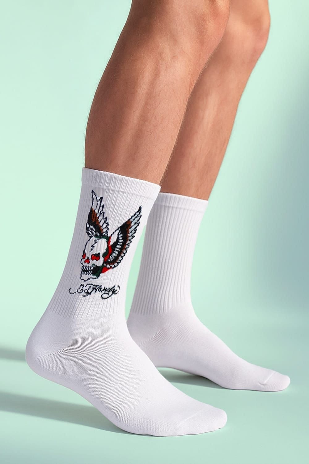 Ed Hardy Ed Hardy Men's 5 Pairs Crew Socks - Breathable Novelty Patterned Socks in White - 4