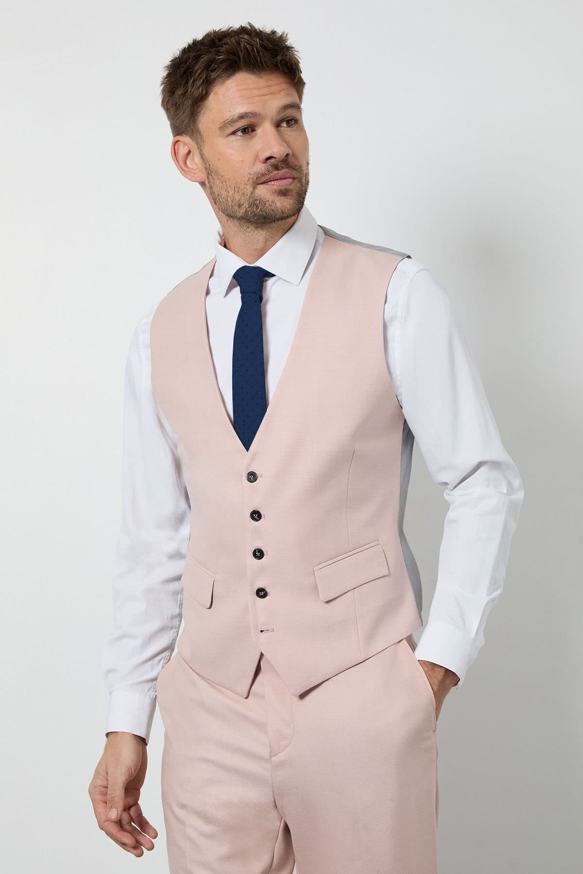 Burton Burton Men's Light Pink Slim Fit Waistcoat