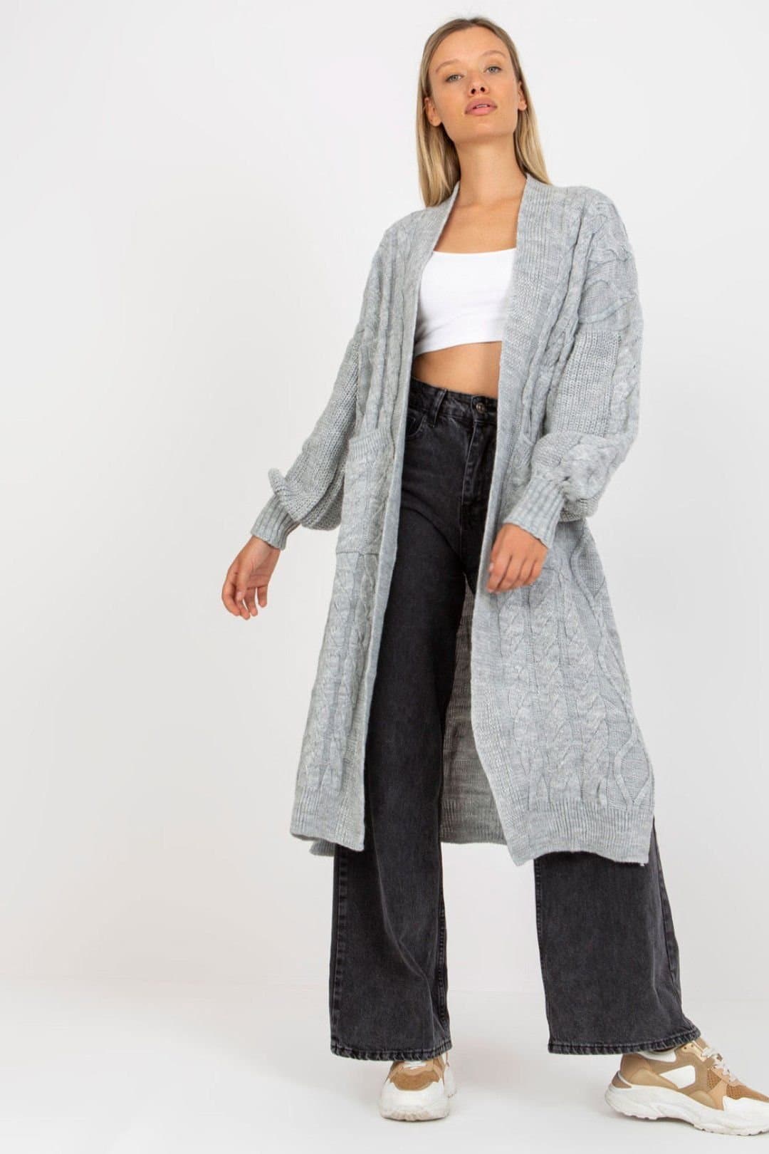 Love Lace Love Lace Women's Long Sleeve Cardigan With Pockets in Grey