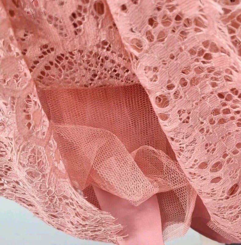 ASOS ASOS Petite Salmon Pink Lace Skater Dress UK 10 V Neck Long Sleeve New