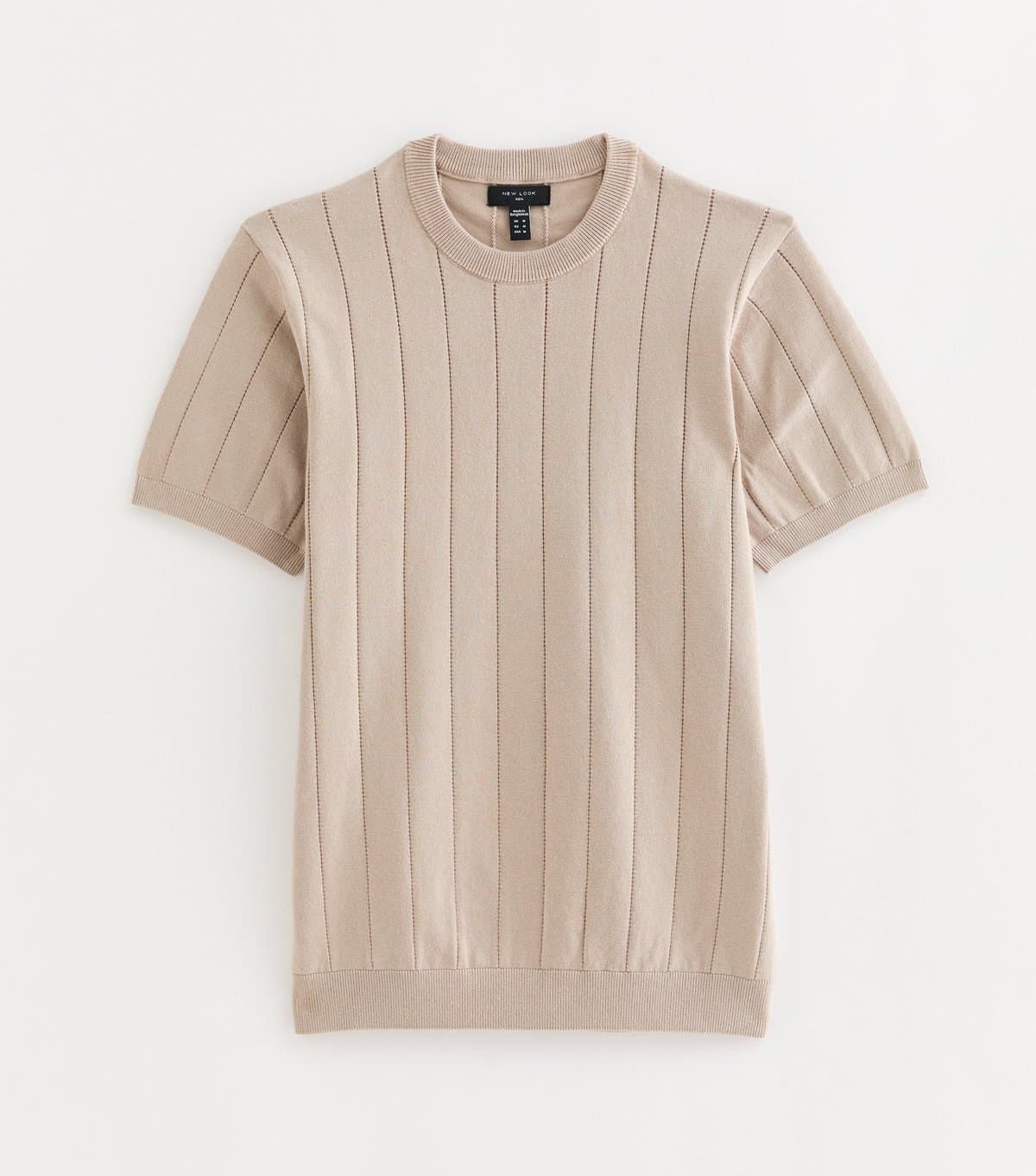 New Look Men's Stone Regular Short Sleeve Pointelle Top New Look