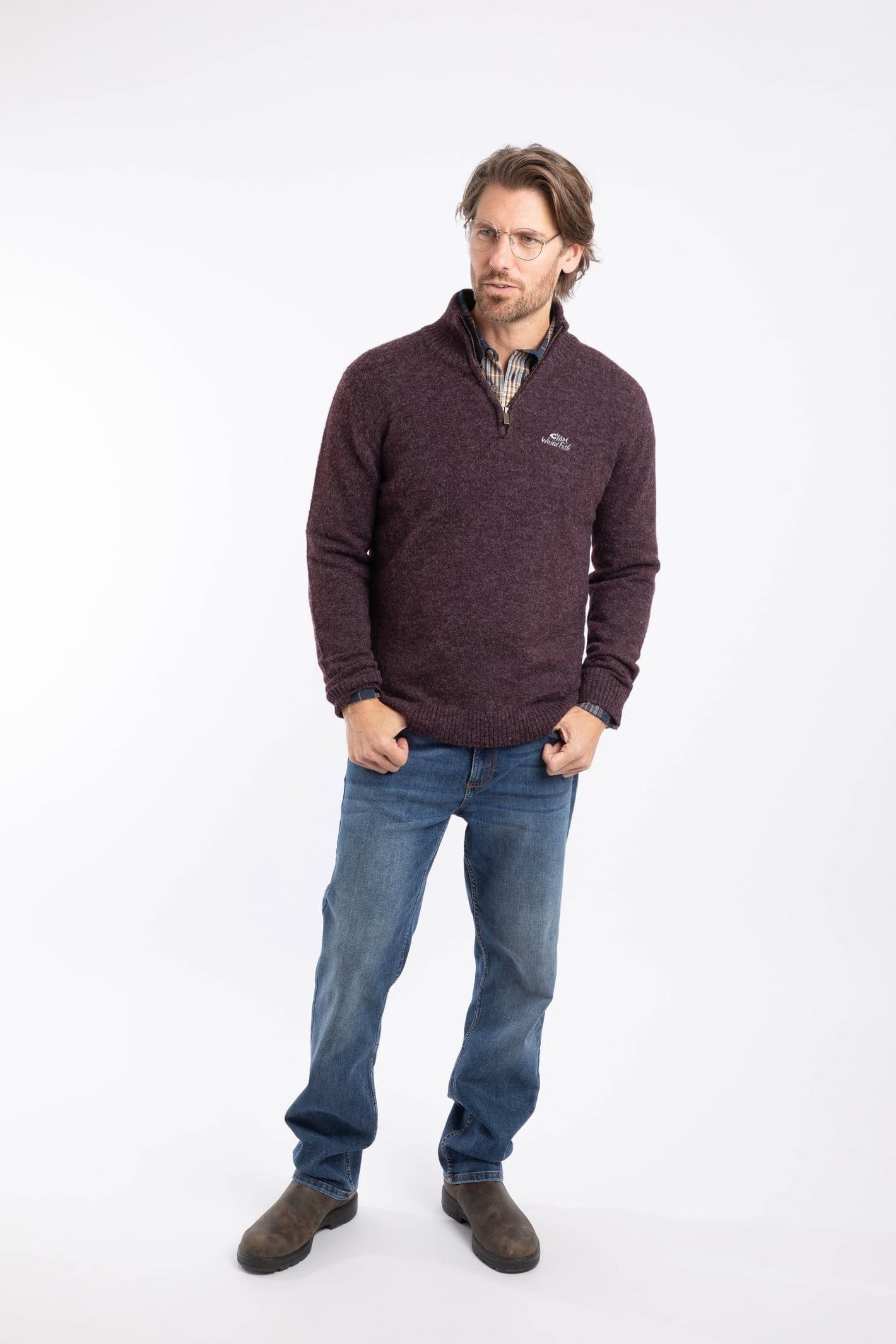 Weird Fish Weird Fish Men's Altwood 1/4 Zip Jumper in Aubergine - 4