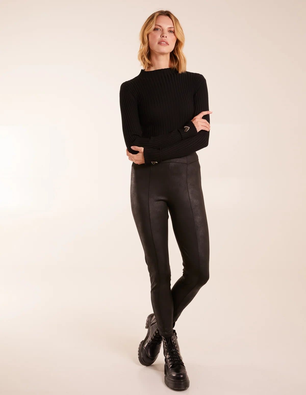 Blue Vanilla Blue Vanilla Black PU Leather Look Leggings