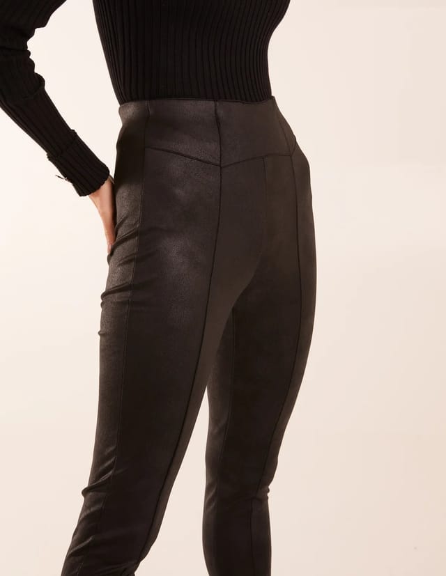 Blue Vanilla Seam Detail PU Leather Look Leggings - 3
