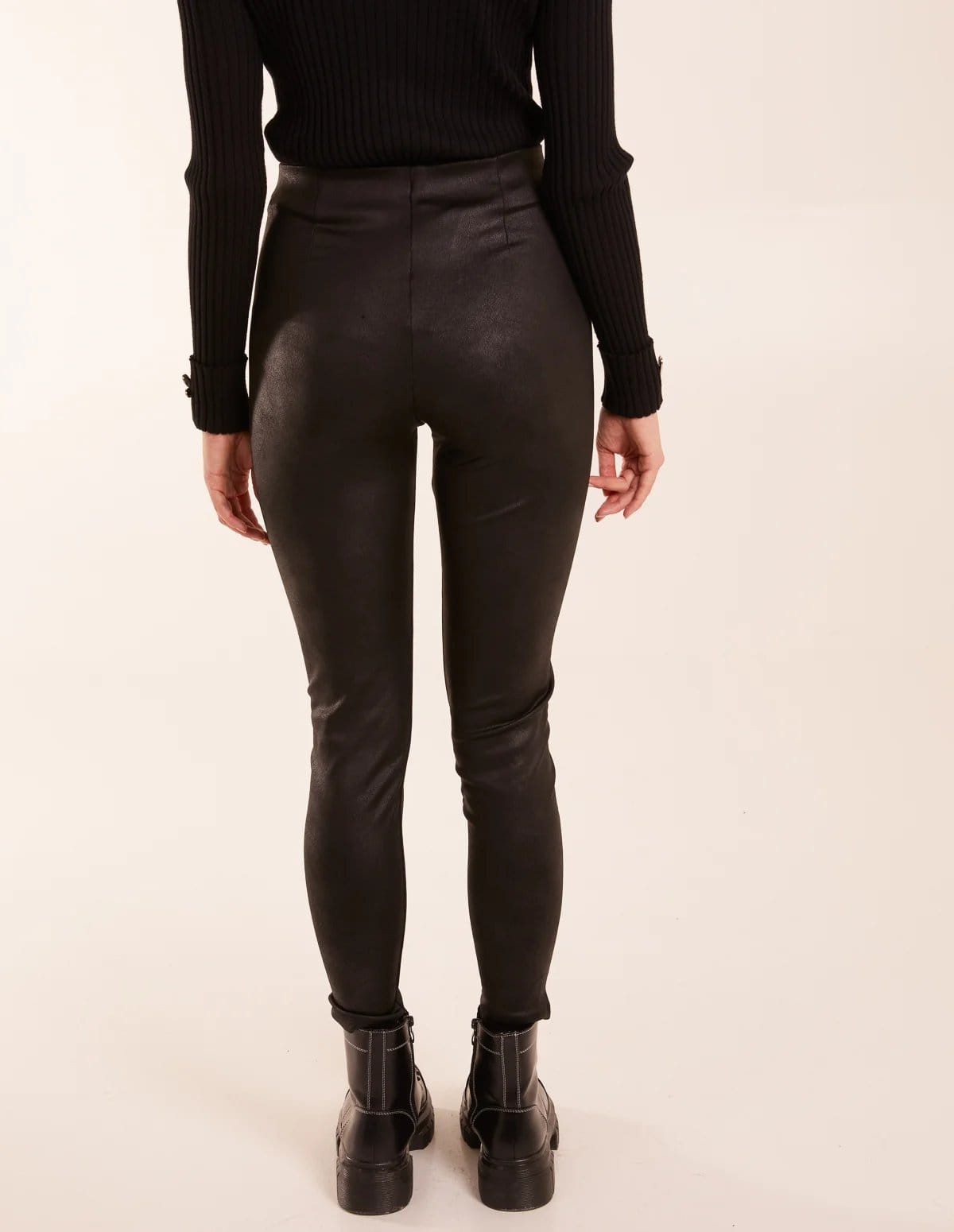 Blue Vanilla Seam Detail PU Leather Look Leggings - 4