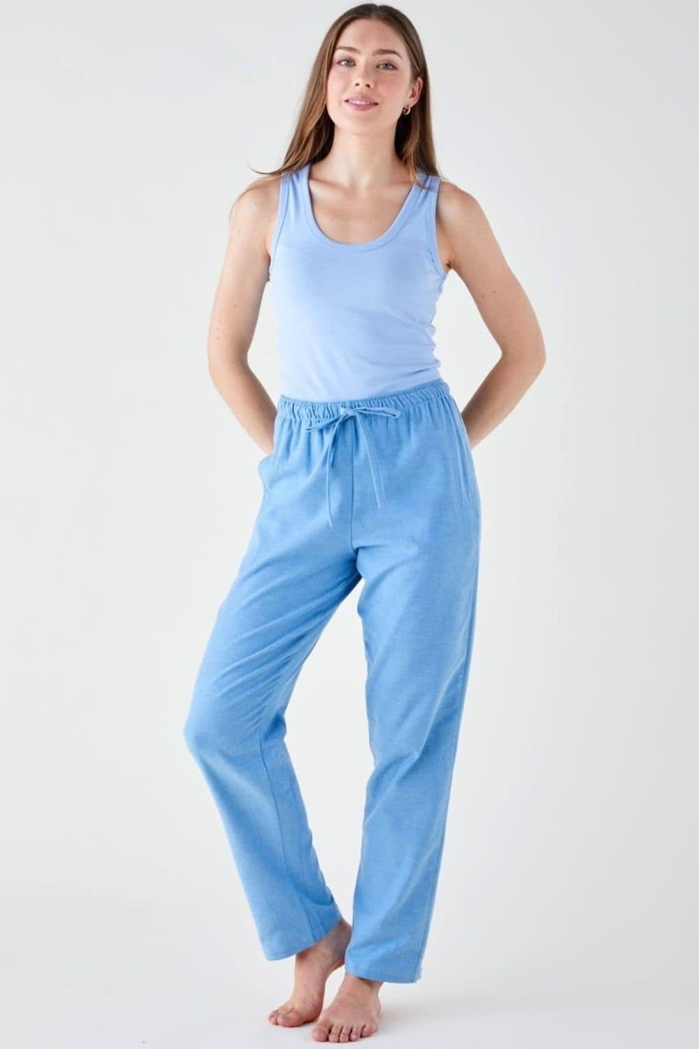 British Boxers British Boxers Women's "Sky Blue Herringbone" Brushed Cotton Pyjama Trousers in Light Blue