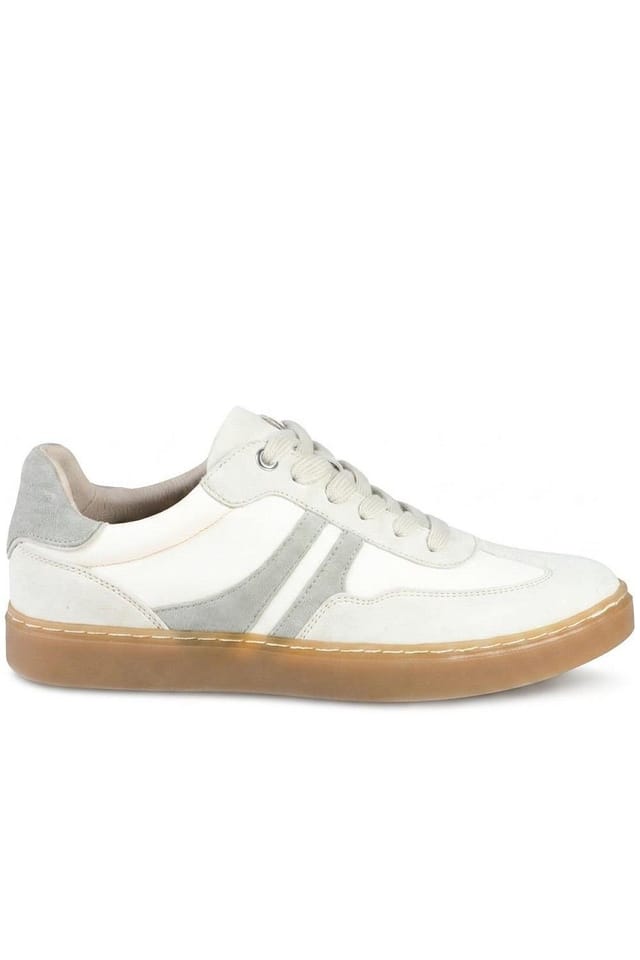 Jones Bootmaker Jones Bootmaker Women's Blanca Leather Lace Up Gum Sole Trainers in Beige - 2