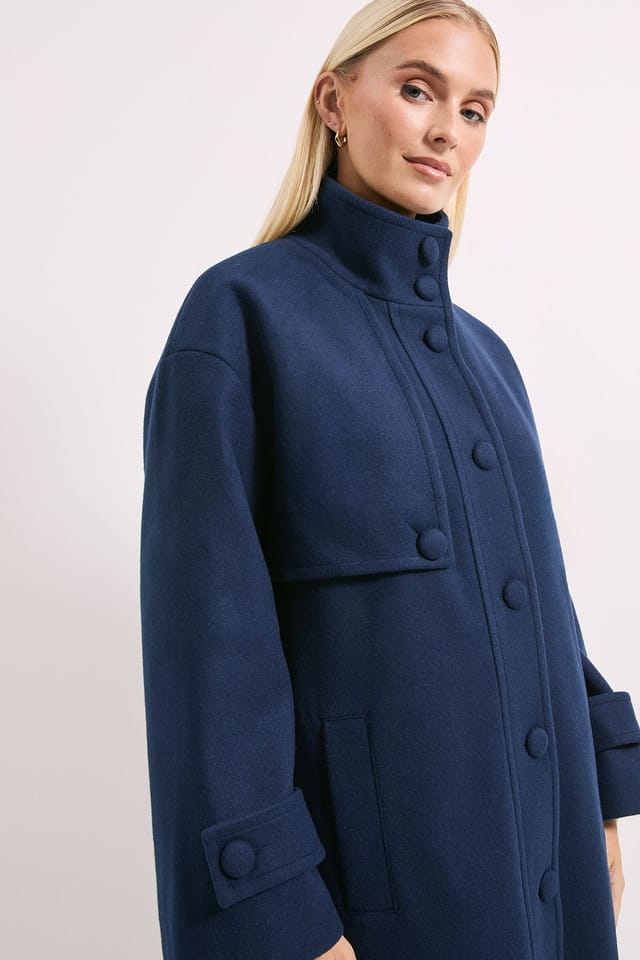 Wallis Wallis Women's Principles by Funnel Neck Button Coat in Navy - 2