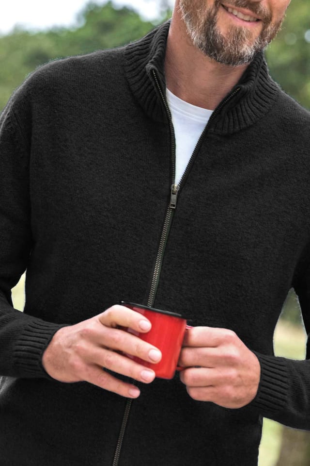 WoolOvers WoolOvers Men's 100% Wool Lincoln Zipper Cardigan in Black - 2
