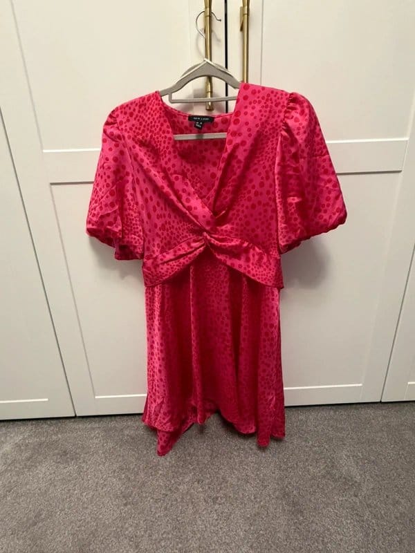 New Look Pink Polka Dot Satin Mini Dress