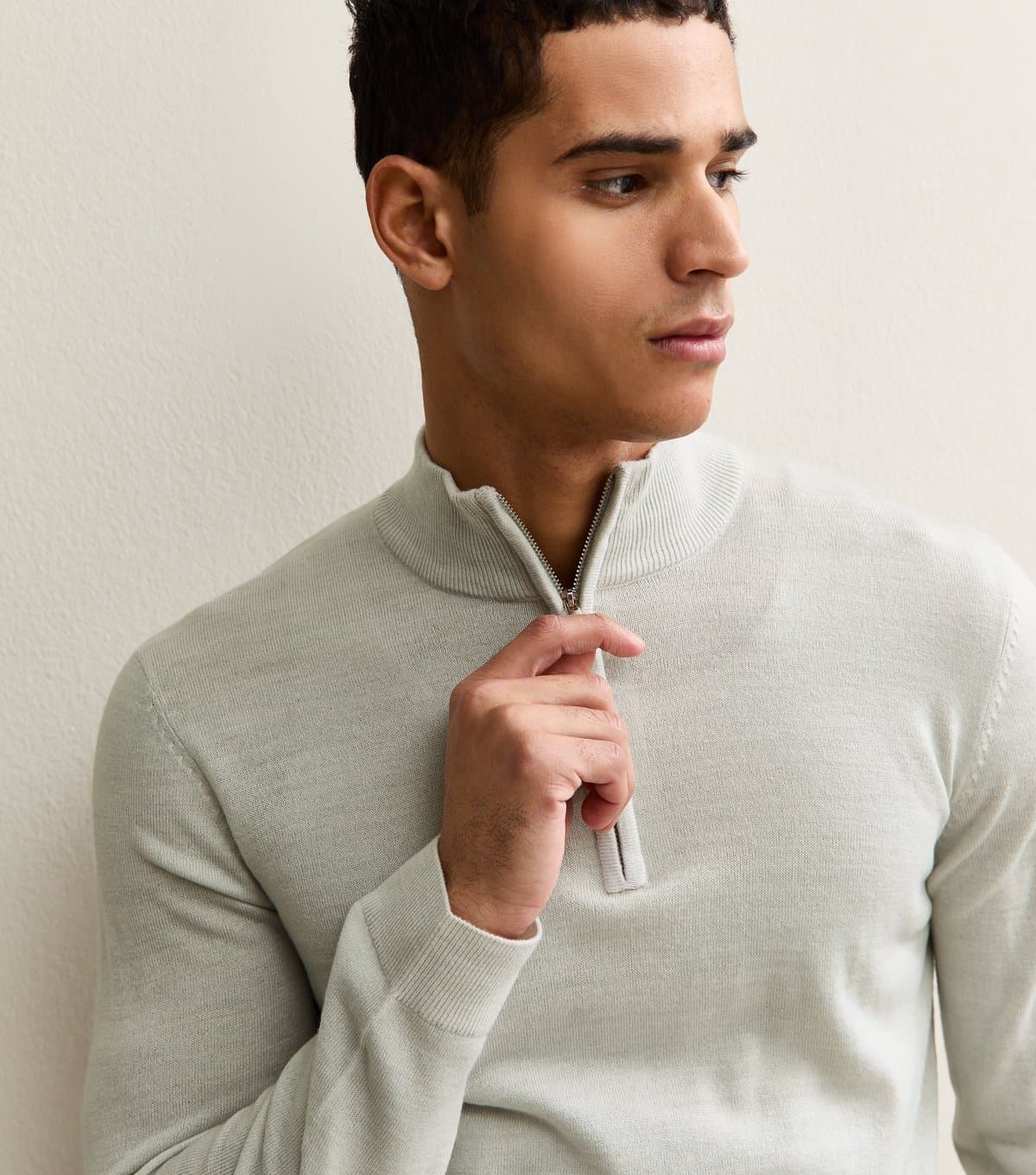 New Look Men's Grey Marl Regular Quarter Zip Long Sleeve Jumper New Look