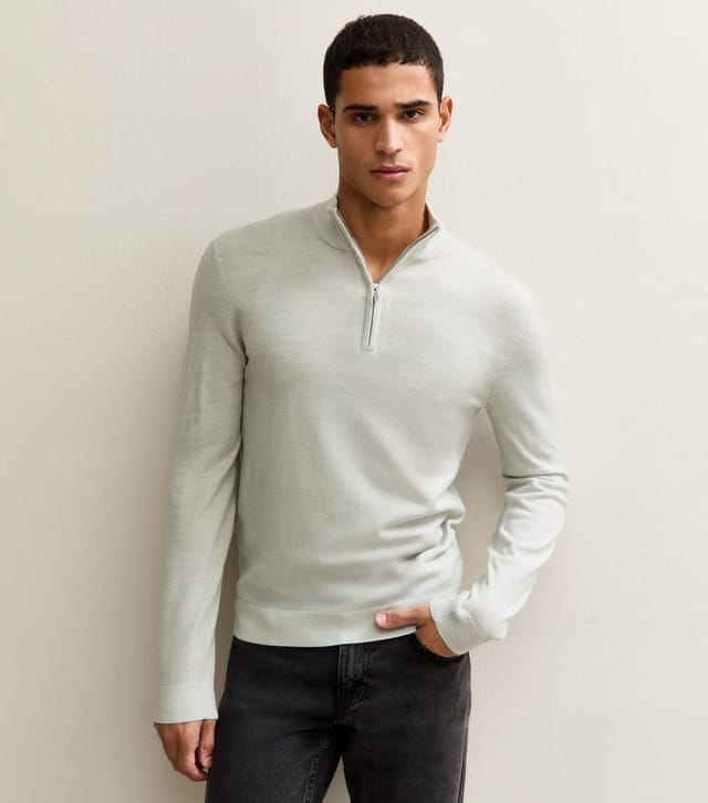 New Look Men's Grey Marl Regular Quarter Zip Long Sleeve Jumper New Look - 2