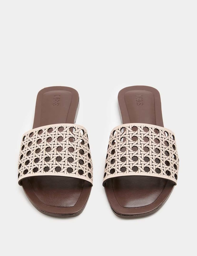 Marks & Spencer M&S Laser Cut Flat Mule Sandals Natural - 1