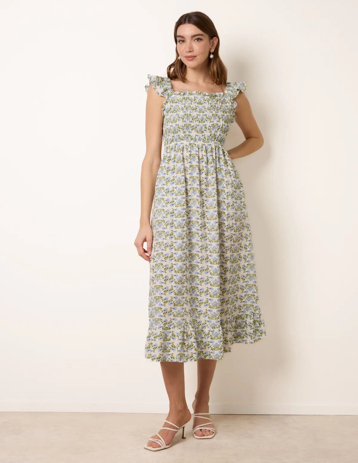 Blue Vanilla Floral & Frill Shirred Bodice Midi Dress - 4