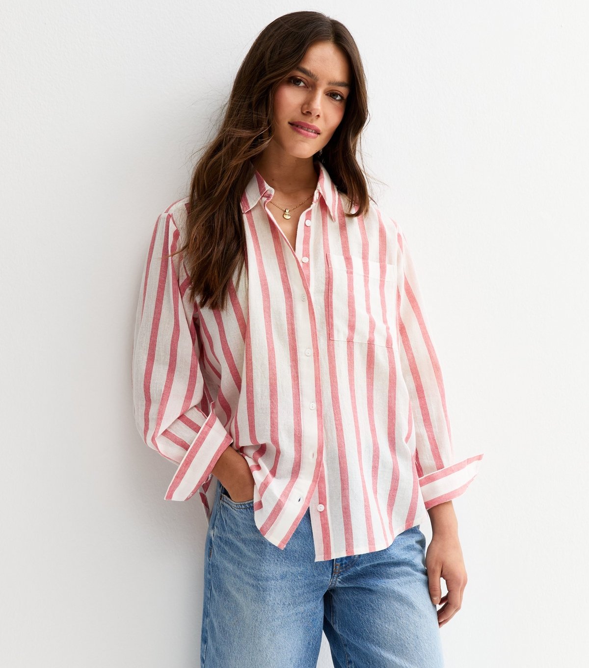 New Look Women's Petite Pink Striped Long Sleeve Shirt New Look - 2