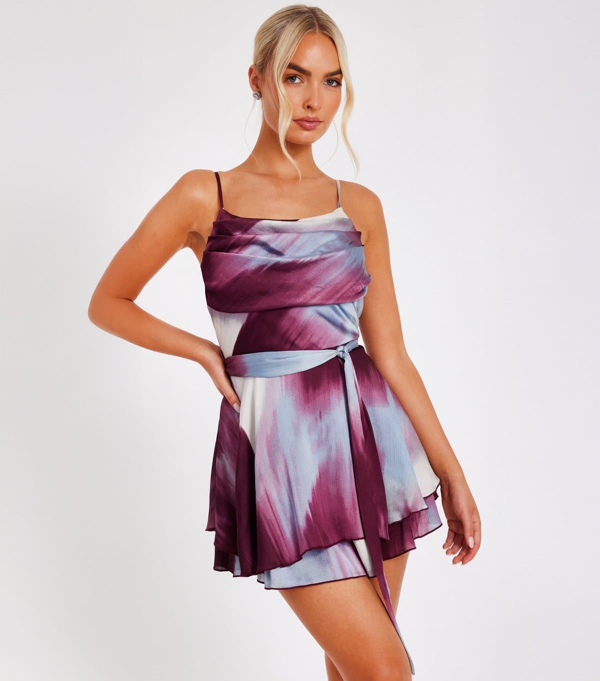 Quiz Women's Purple Marble Ruffle Playsuit Quiz New Look