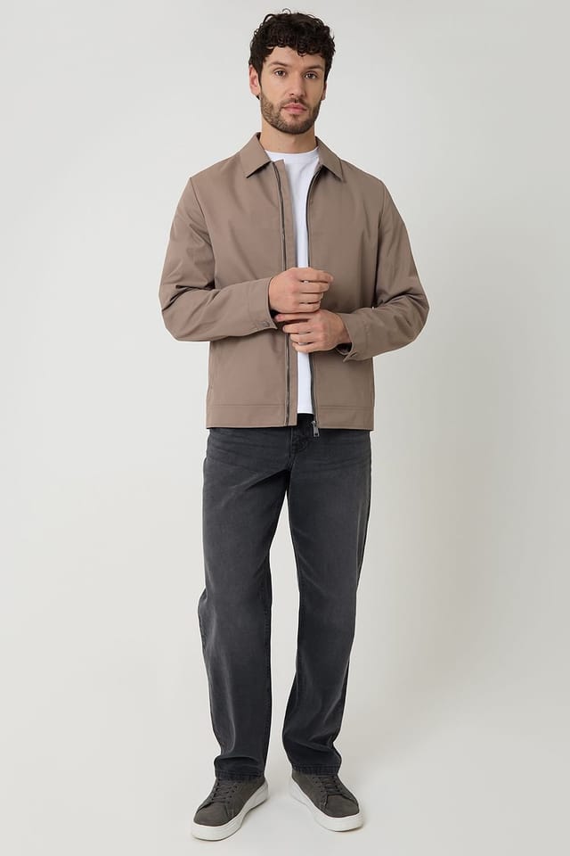 Threadbare Threadbare Men's Showerproof Lightweight Zip Through Jacket in Taupe - 3