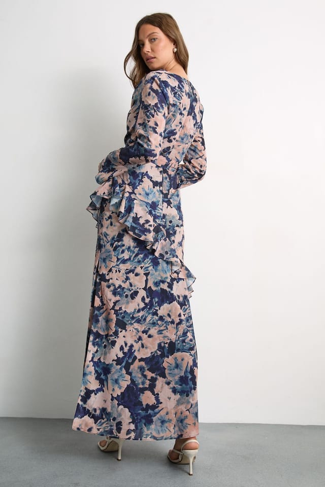 Warehouse Warehouse Women's Long Sleeve Cowl Neck Floral Print Ruffle Detail Maxi Dress - 3