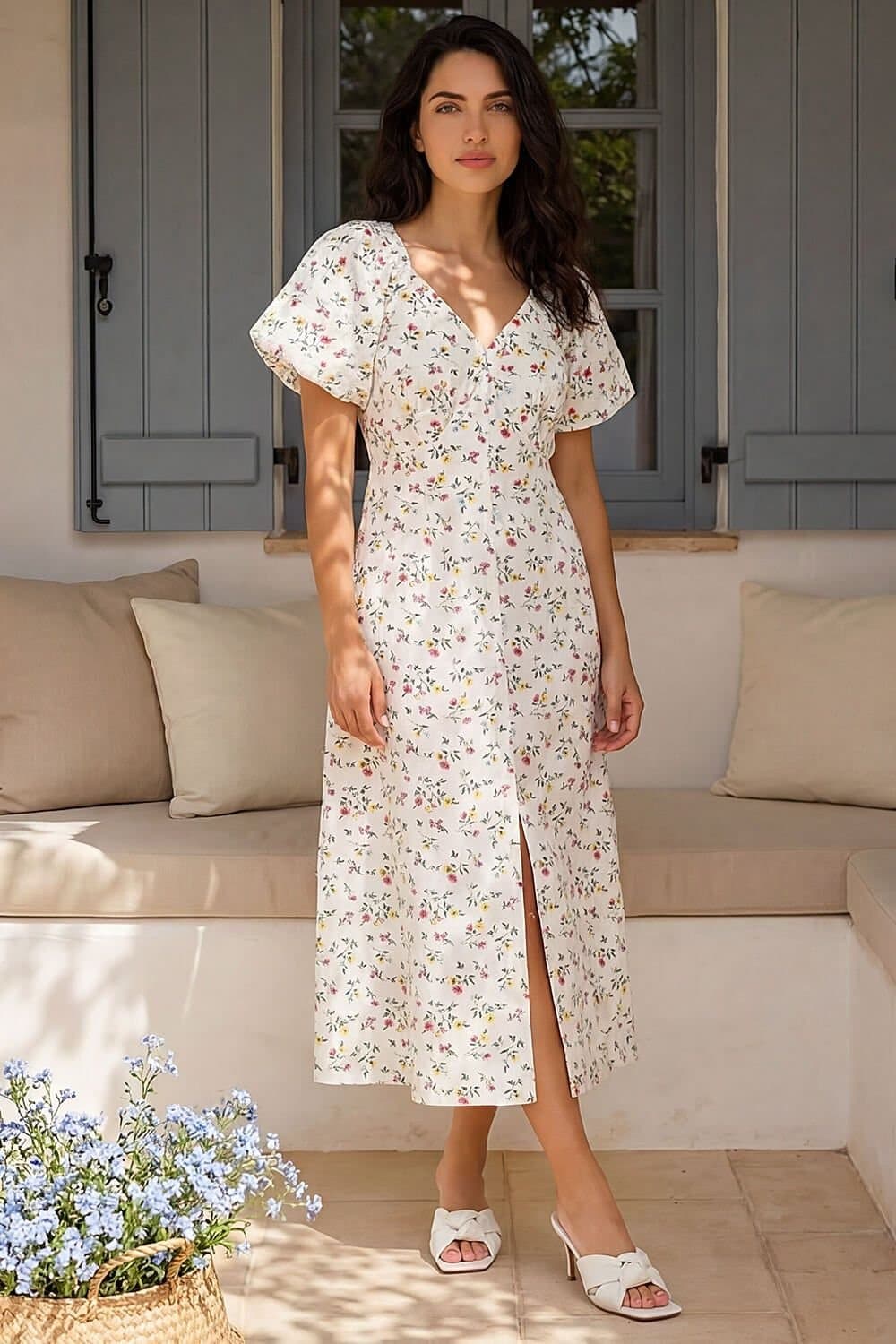 DUSK Dusk White Ditsy Broderie Midi Dress