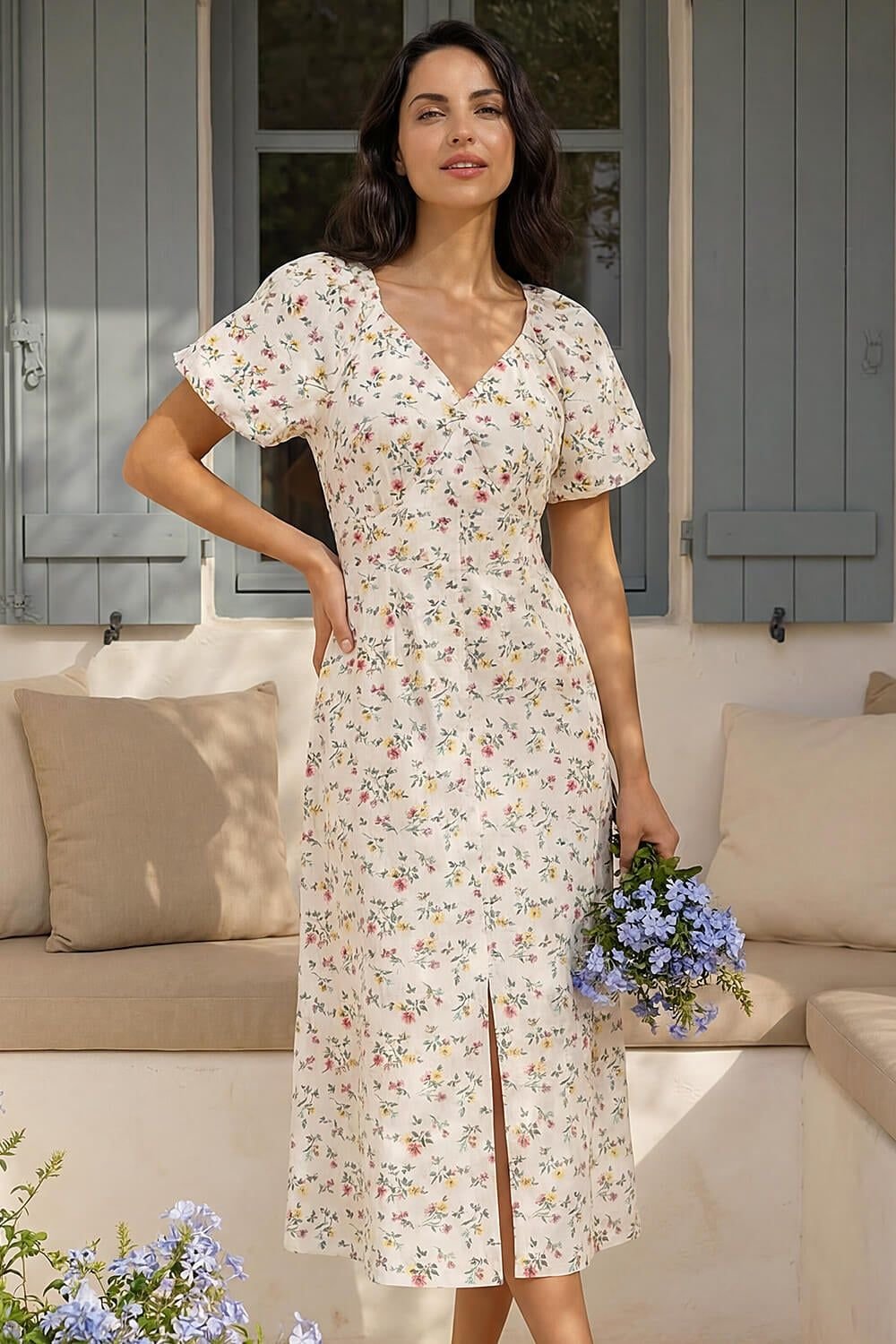 Dusk Dusk Women's Ditsy Broderie Midi Dress in White - 3