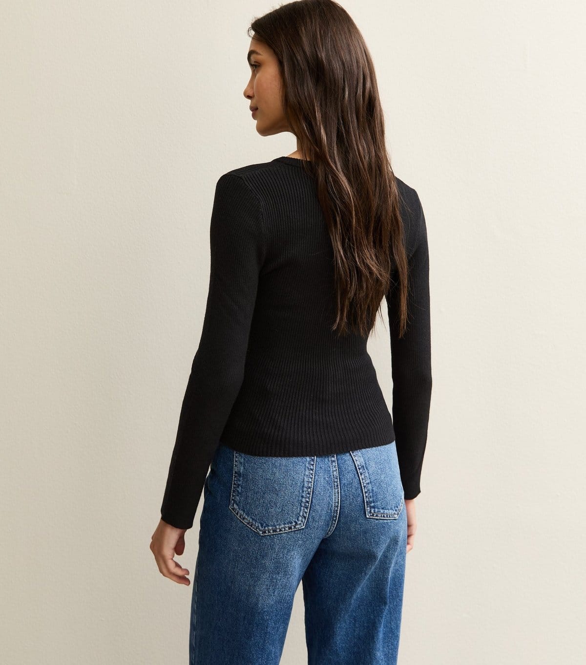 New Look Women's Black Ribbed Knit Long Sleeve Button Up Jumper New Look - 4